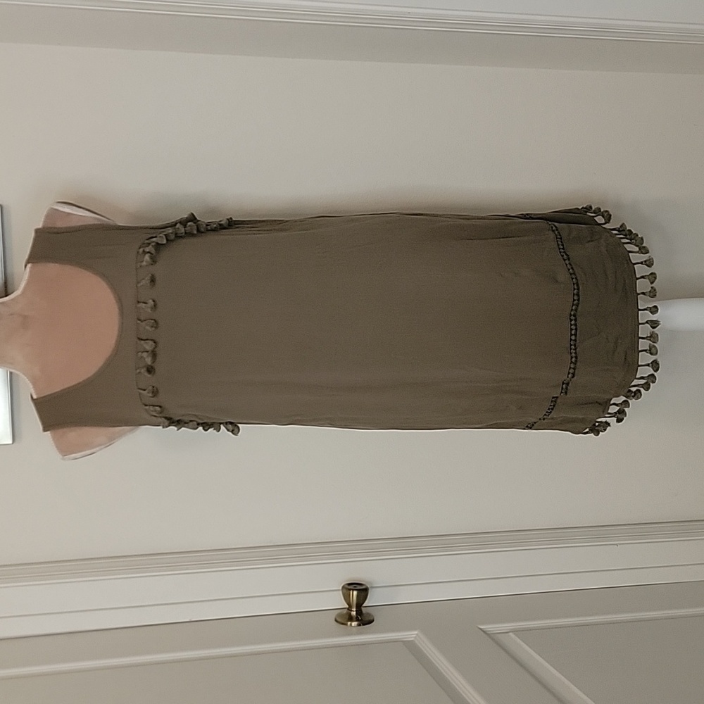 New Directions Army Green Boho Dress with Tassles, Size M